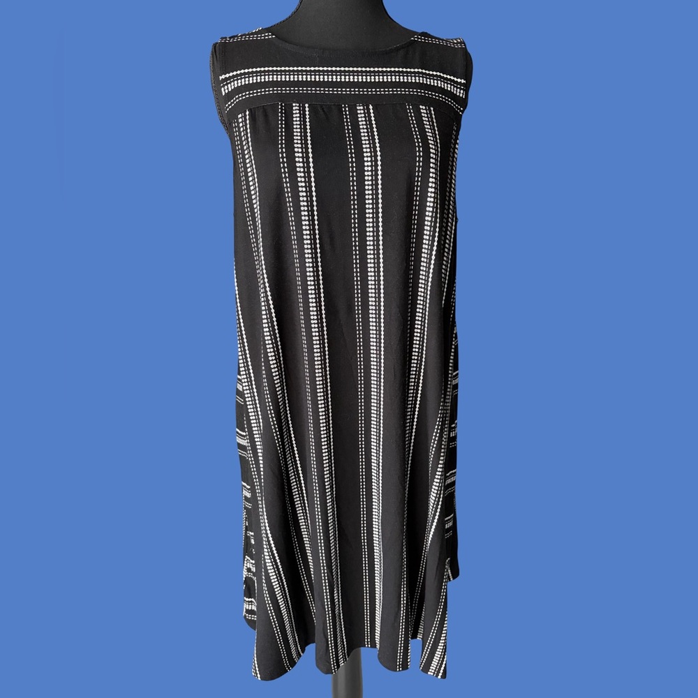 LOFT Black Dress with White Vertical Stripe Midi